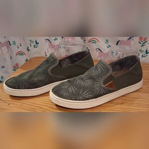 EUC OluKai Pehuea Forest Green Fern Plant Casual Slip-On Sneaker Shoe SZ 7.5
